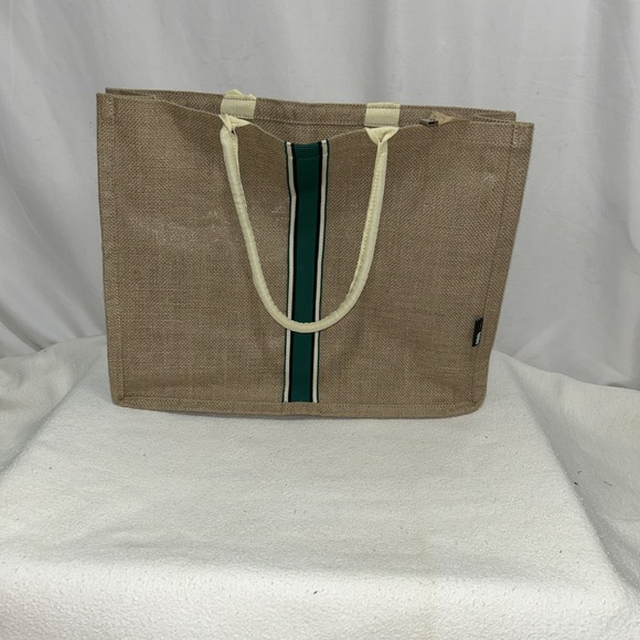 Handbags - Acuario Burlap Flat‎ Bottom Tote Large 18x14x5 Inches Zipper Closure New